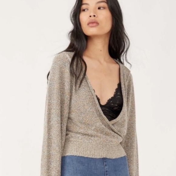 NWT Free People Going For Gold Long Sleeve Surplice Wrap Top size Small - Picture 1 of 10